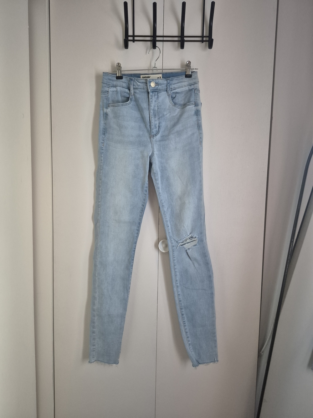 Garage Light Blue Skinny Jeans with Knee Distress - Women